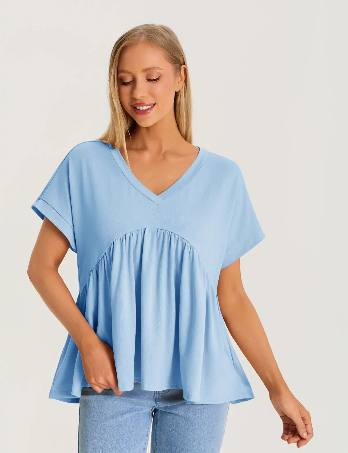 Womens Sky Blue Summer Peplum Tops 2