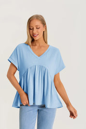Womens Sky Blue Summer Peplum Tops 2