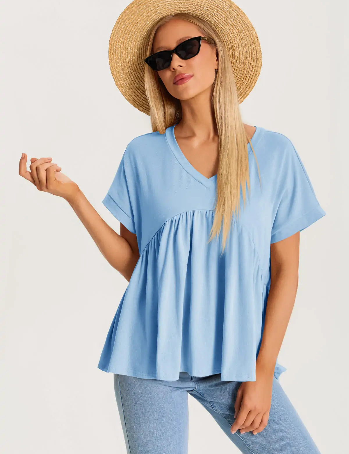 Womens Sky Blue Summer Peplum Tops 3