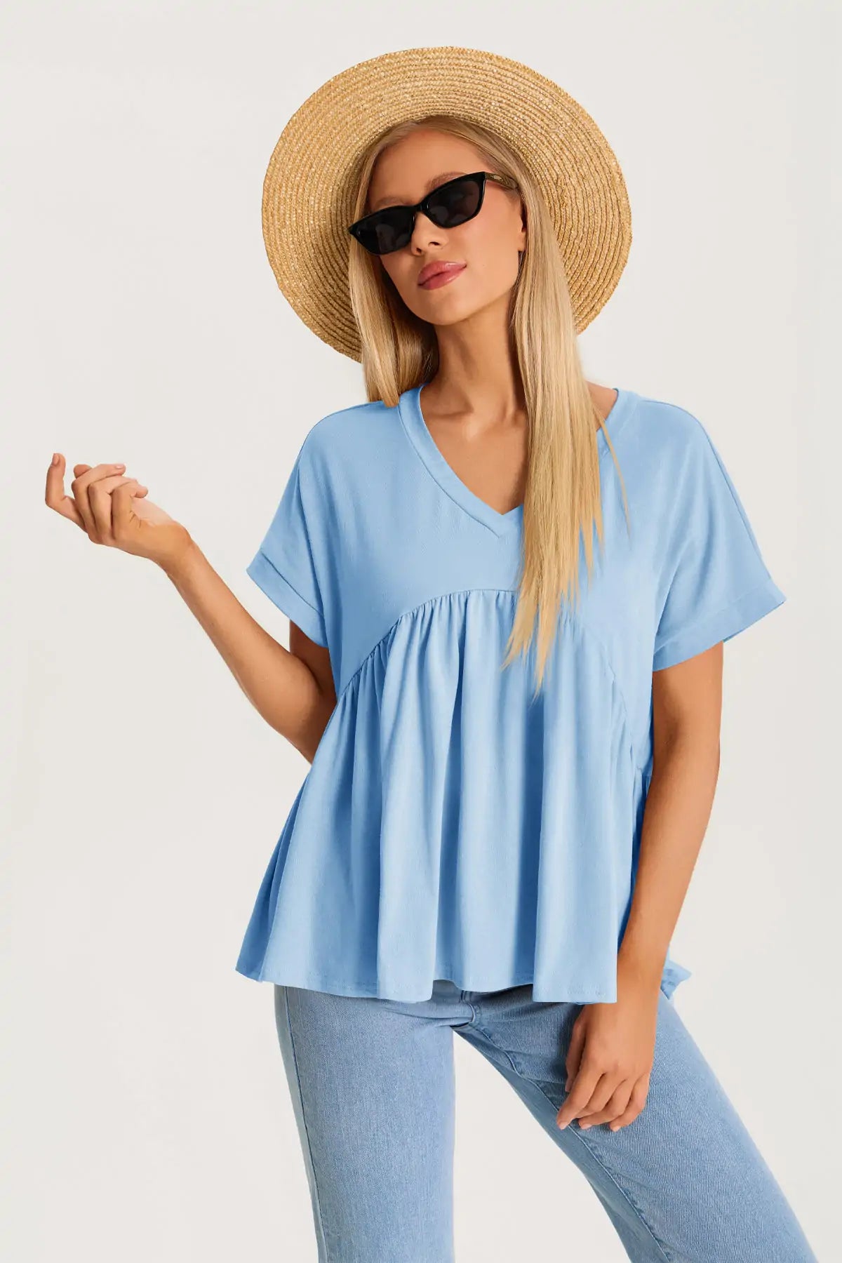 Womens Sky Blue Summer Peplum Tops 3