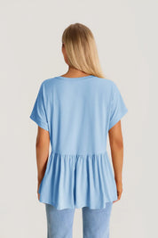 Womens Sky Blue Summer Peplum Tops | CicyBell