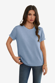 Womens Sky Blue Ruffle Short Sleeve T Shirt 1