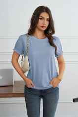 Womens Sky Blue Ruffle Short Sleeve T Shirt 3