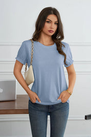 Womens Sky Blue Ruffle Short Sleeve T Shirt 3
