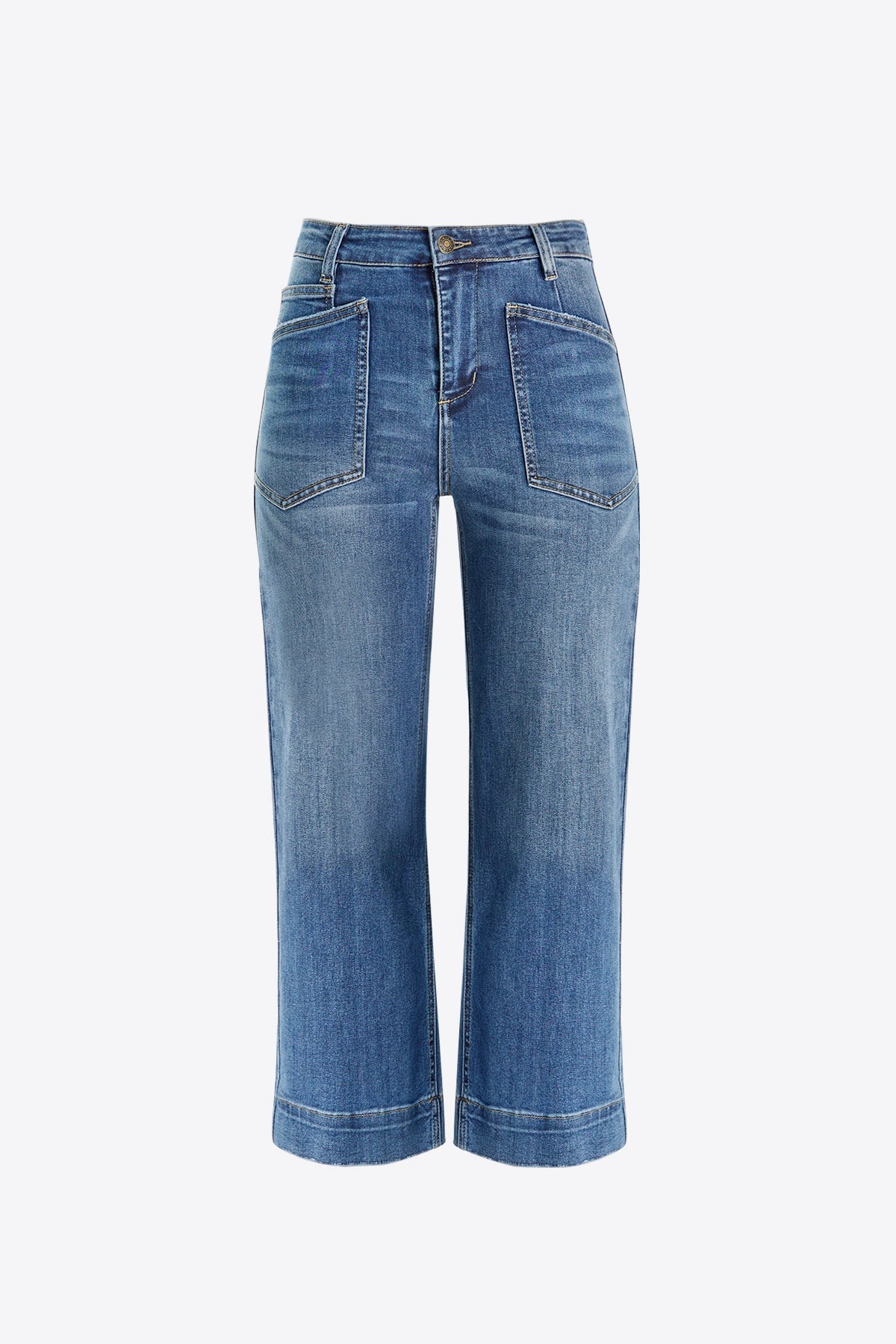 Womens Wash Blue Cropped High Waisted Jeans | CicyBell