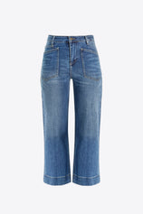 Womens Wash Blue Cropped High Waisted Baggy Jeans | CicyBell