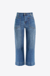 Womens Wash Blue Cropped High Waisted Jeans | CicyBell