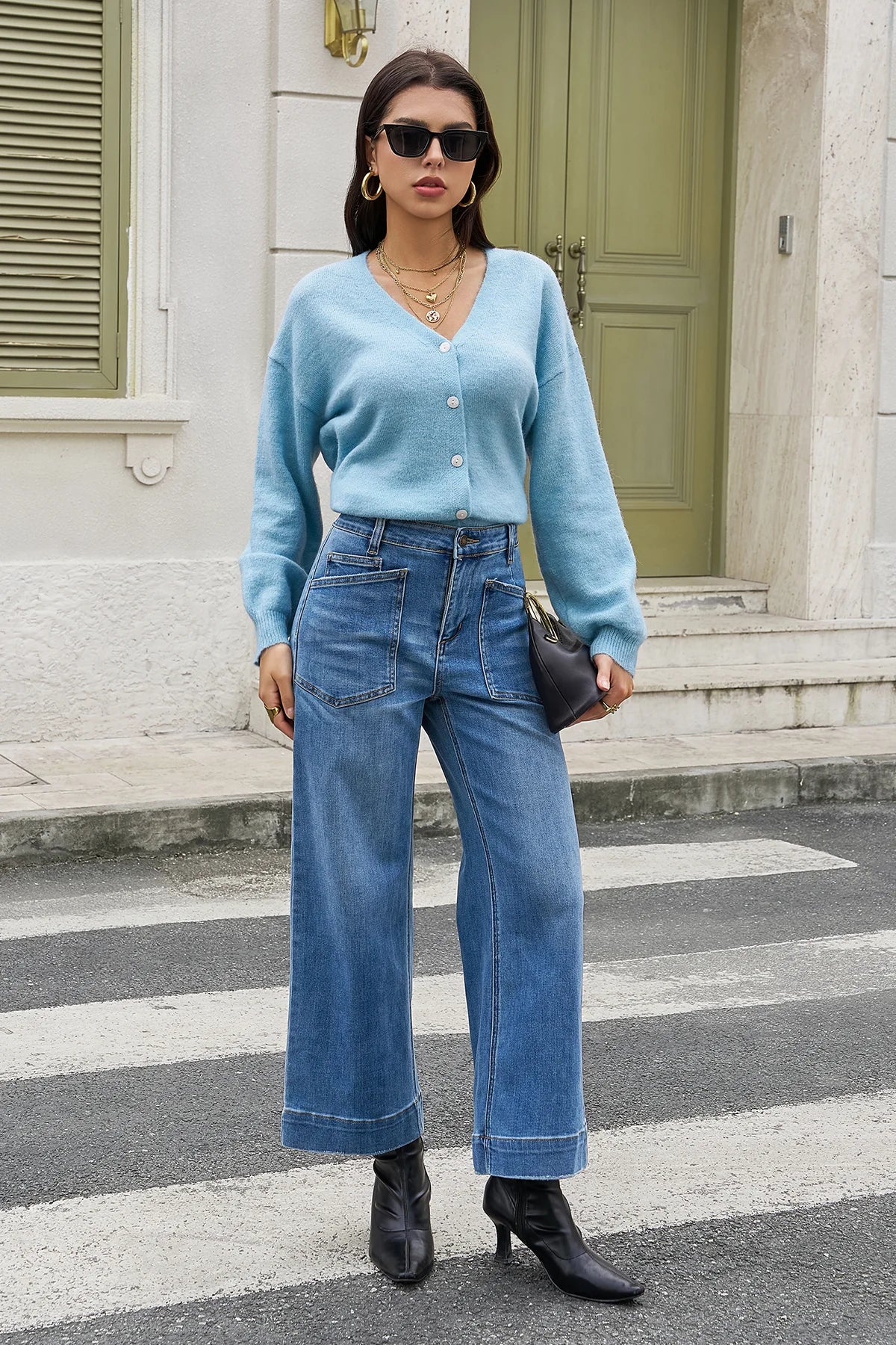 Womens Wash Blue Cropped High Waisted Jeans | CicyBell