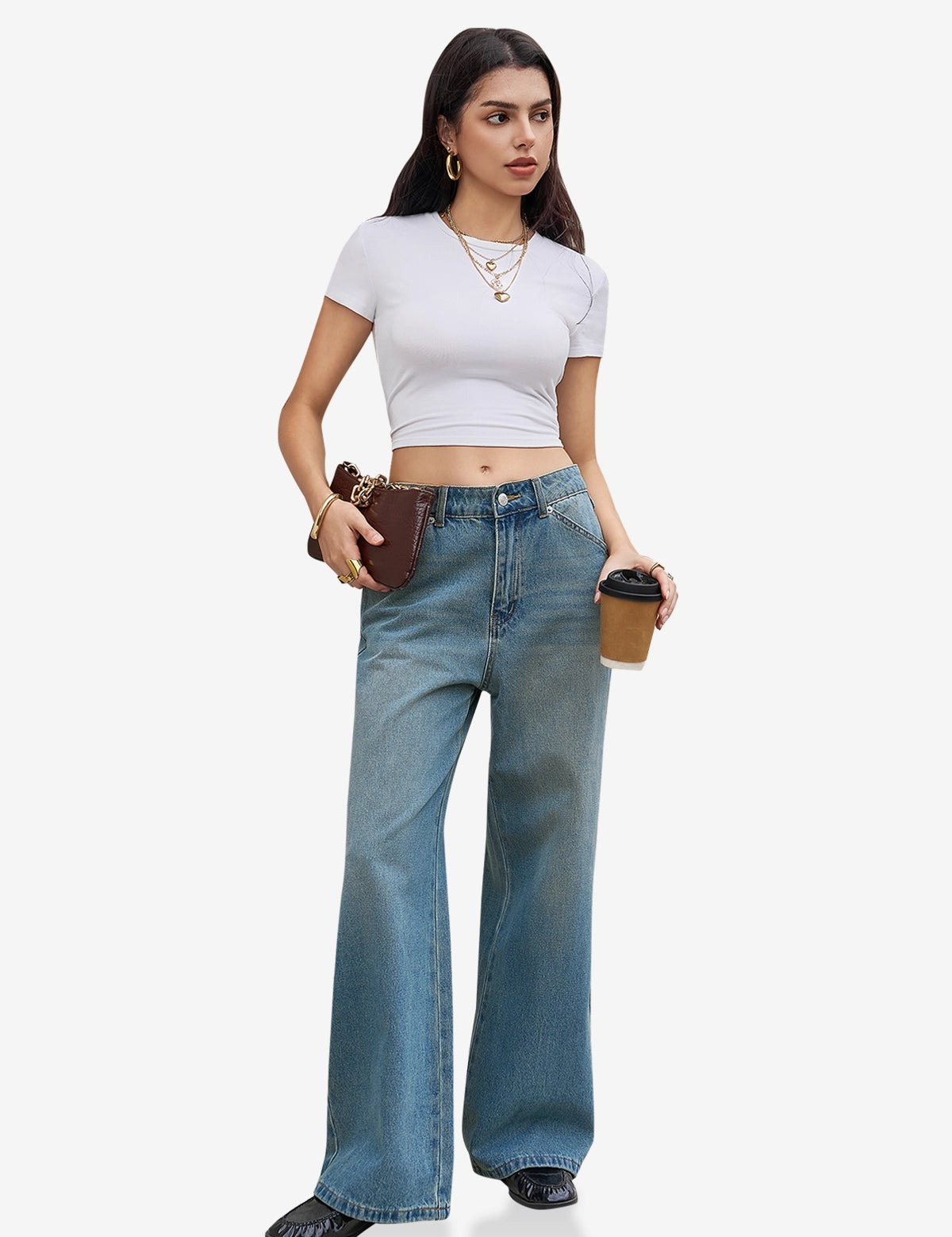 Womens WashBlue Wide Leg Jeans