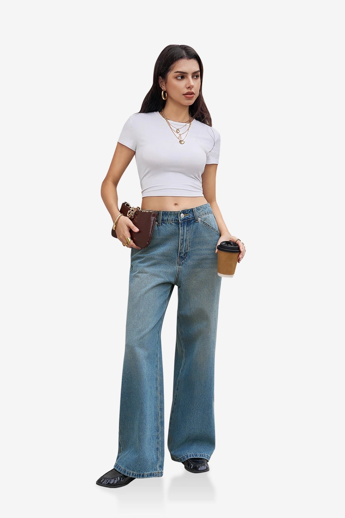 Womens WashBlue Wide Leg Jeans