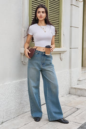 Womens WashBlue Loose Fit Jeans