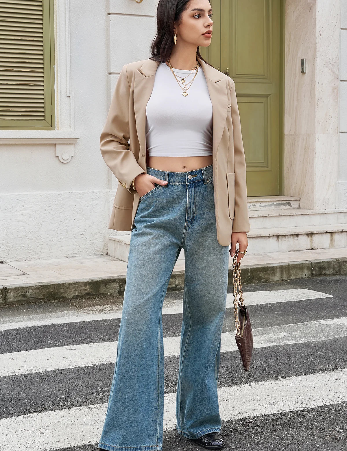 Womens WashBlue High-Waisted Jeans