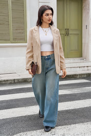 Womens Wash Blue High Waisted Baggy Jeans | CicyBell