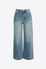 Womens Wash Blue High Waisted Straight Leg Jeans | CicyBell