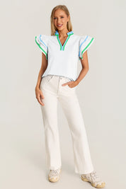 Womens White Color Block Blouses 2
