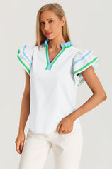 Womens White Color Block Blouses 3