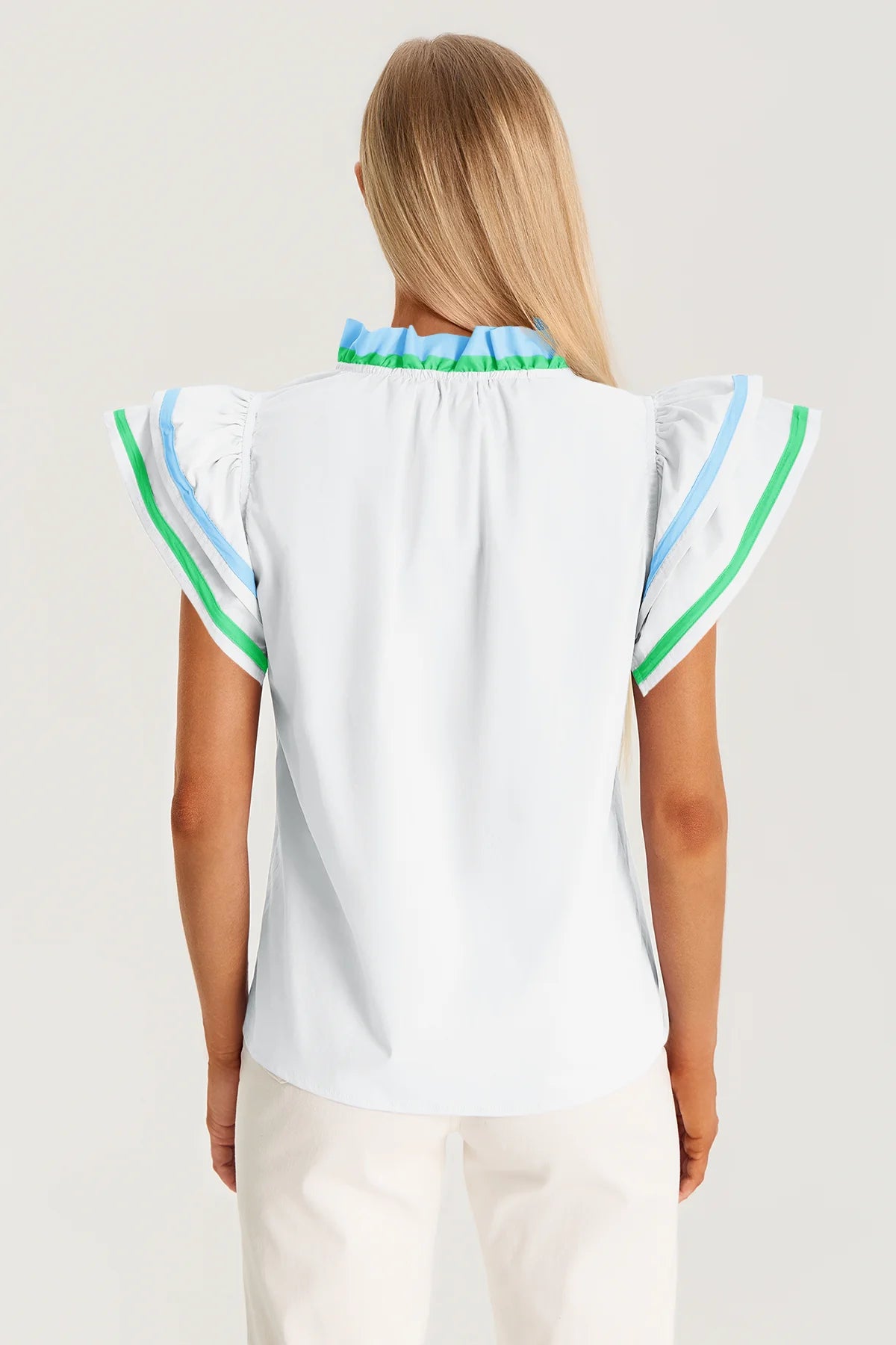 Womens White Color Block Blouses | Cicy Bell