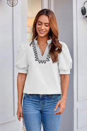 Womens White Puff Short Sleeve Blouses 2