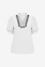 Womens White Puff Short Sleeve Blouses | CicyBell
