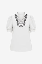 Womens White Puff Short Sleeve Blouses | CicyBell