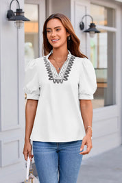 Womens White Puff Short Sleeve Blouses 3