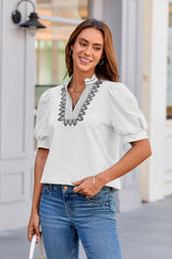 Womens White Puff Short Sleeve Blouses | CicyBell