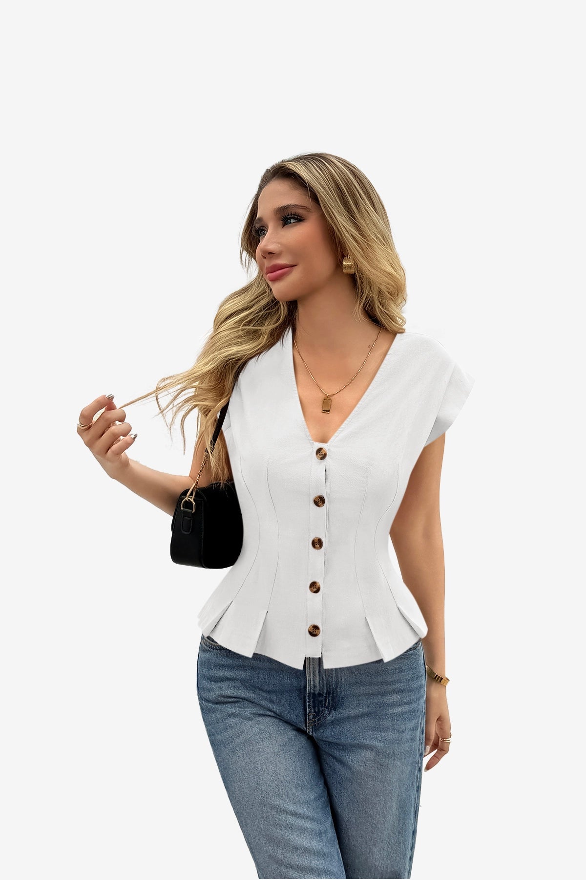 Womens White Deep V Neck Vest  1