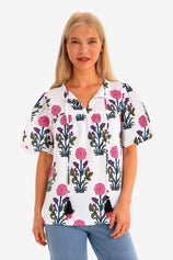 Womens White Boho Floral Blouses 1