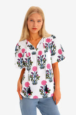 Womens White Boho Floral Blouses 2
