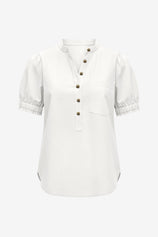 Womens White Puff Short Sleeve Blouses 2