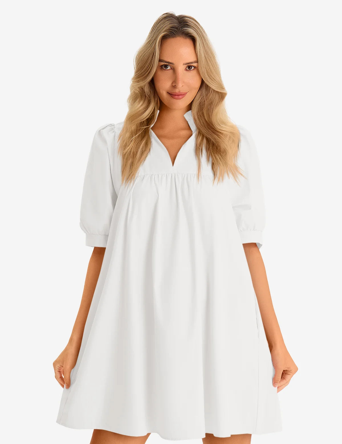 Womens White V Neck Dress 1