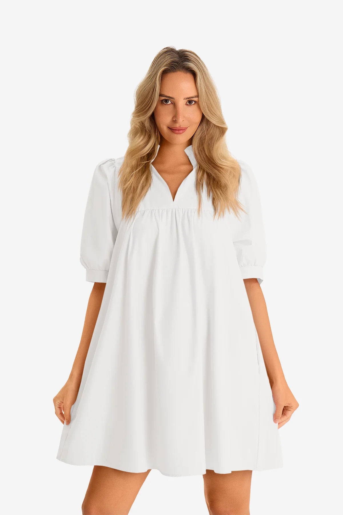 Womens White V Neck Dress 1