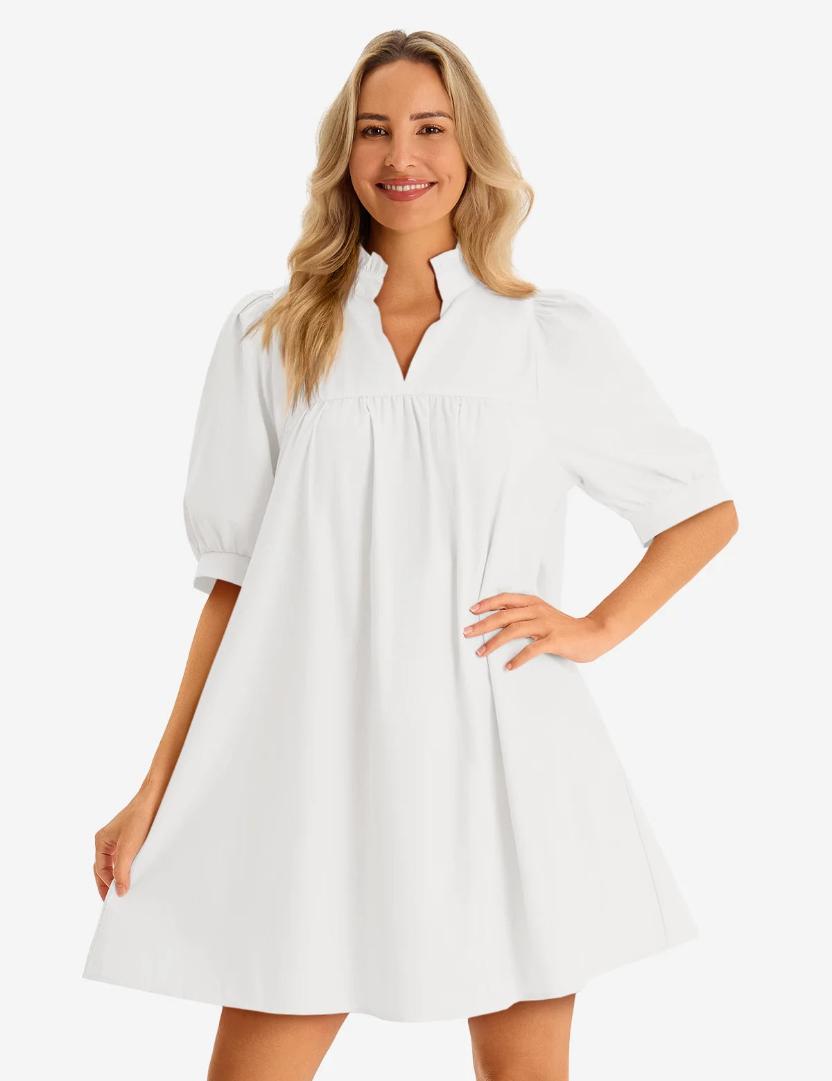 Womens White V Neck Dress 3