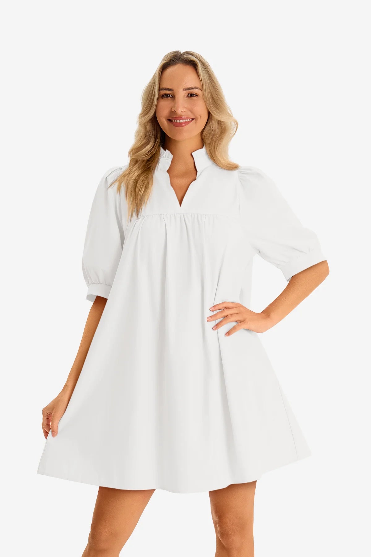 Womens White V Neck Dress 3