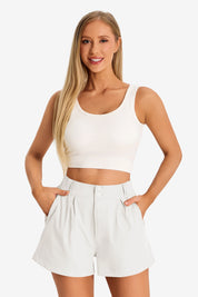Womens White High Waisted Shorts 1