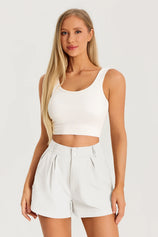 Womens White High Waisted Shorts 2