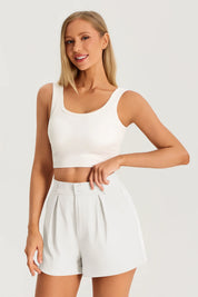 Womens White High Waisted Shorts 3