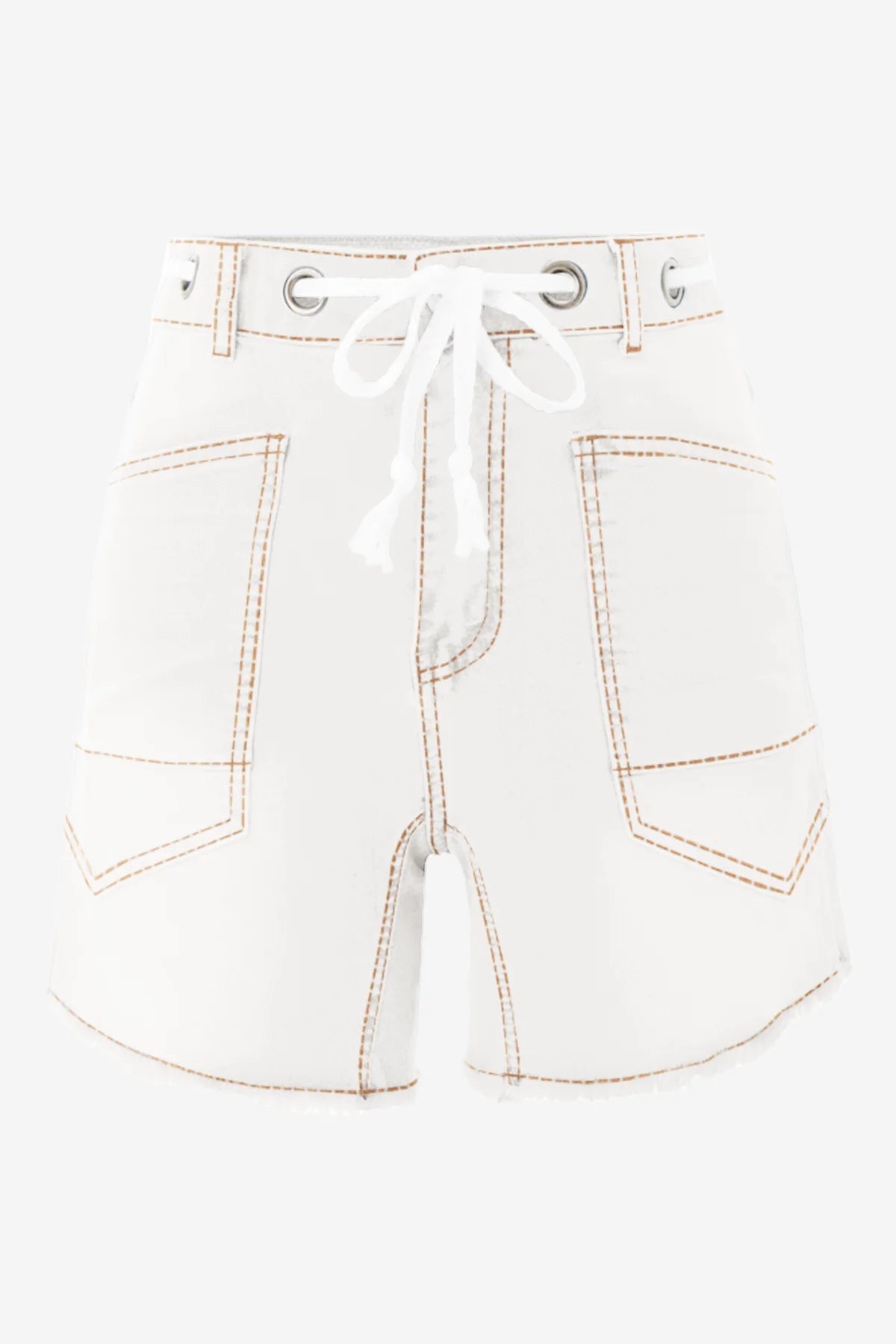 Cicy Bell Womens White Drawtring Mid Waist Denim Shorts