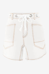 Cicy Bell Womens White Drawtring Mid Waist Denim Shorts