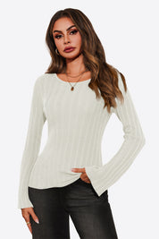 Womens White Long Sleeve Knit Tops 1