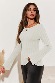 Womens White Long Sleeve Knit Tops 2