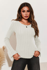 Womens White Long Sleeve Knit Tops 3