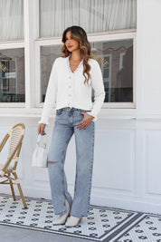 Womens White  Lace V Neck Sweaters 2