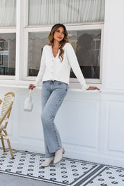 Womens White  Lace V Neck Sweaters 3