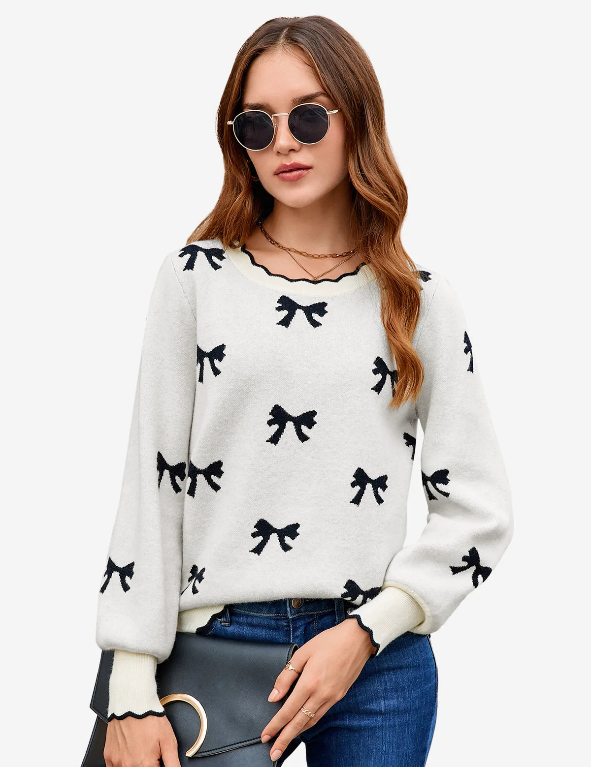 Womens White Long Sleeve Sweater 1