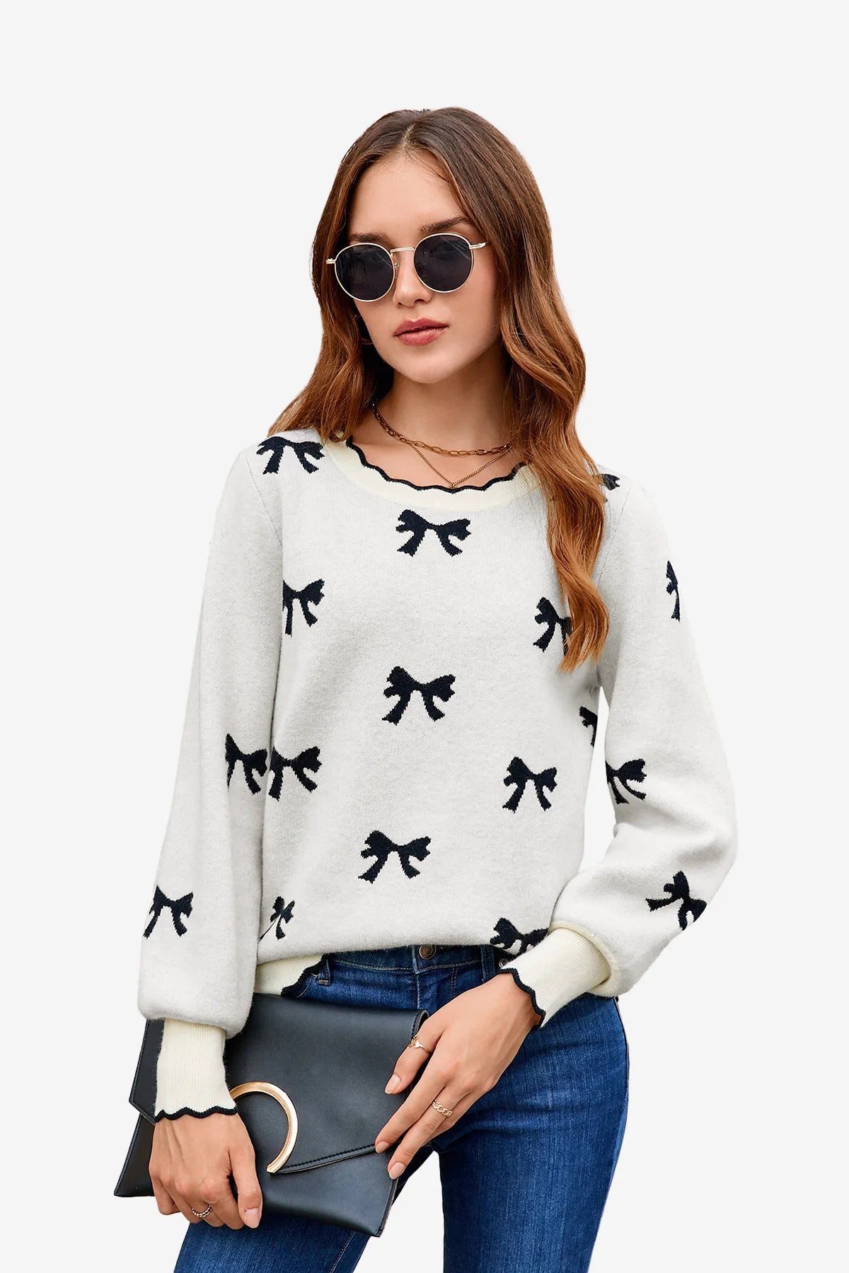 Womens White Long Sleeve Sweater 1