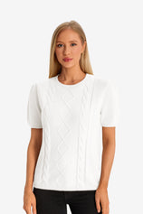 Womens White Puff Short Sleeve Sweater 1