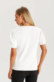 Womens White Puff Short Sleeve Sweater 2