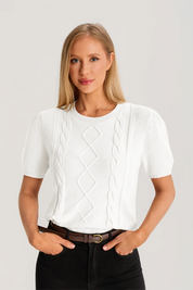Womens White Puff Short Sleeve Sweater 3
