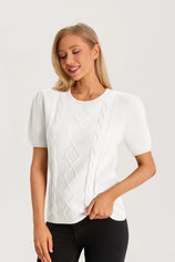 Womens White Puff Short Sleeve Sweater | CicyBell